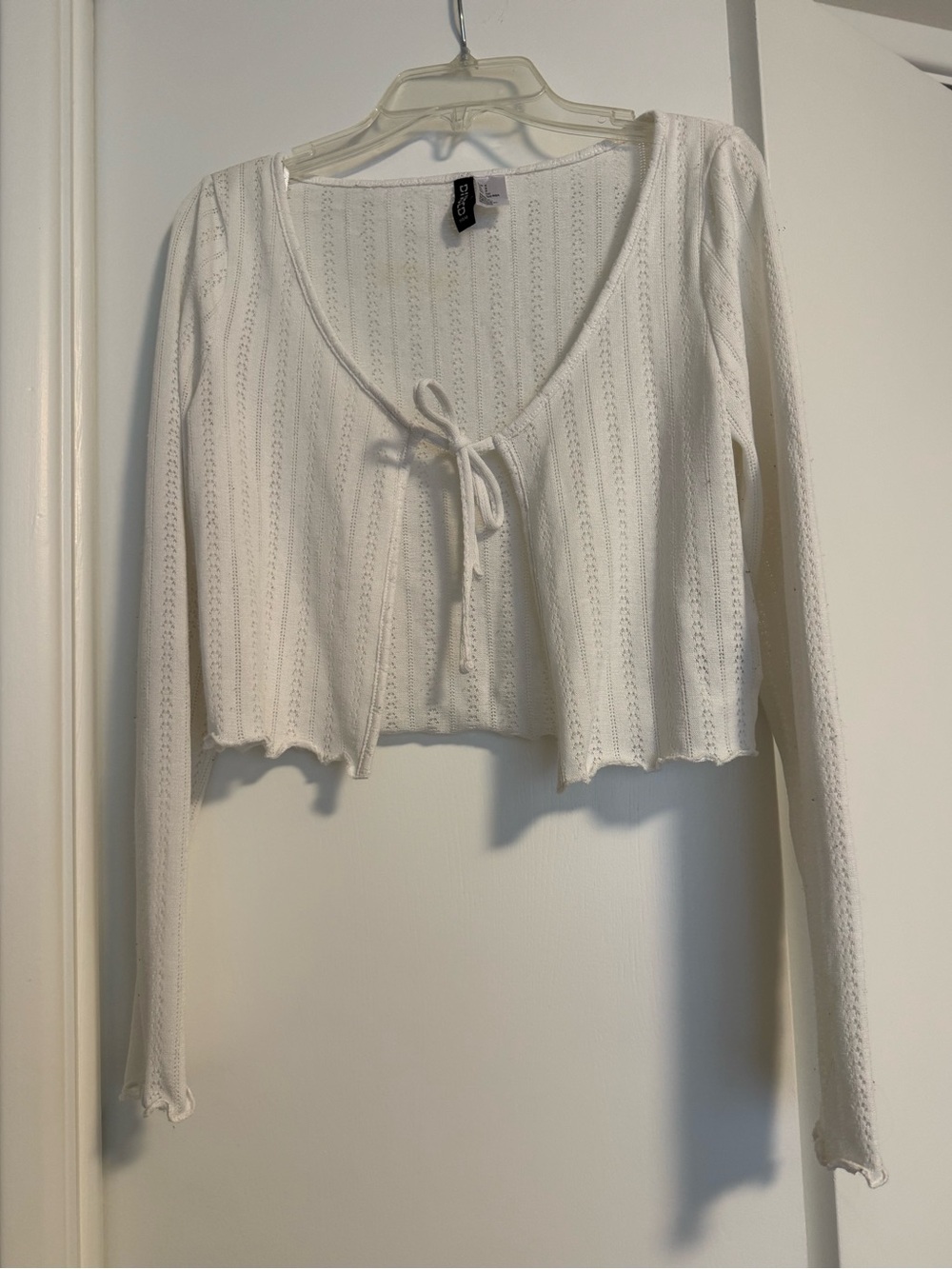 Cropped Long-Sleeve Knit Top - White